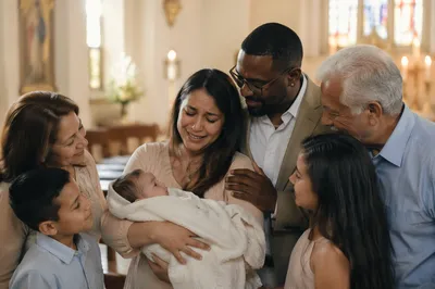 Family Gathering After Baptism in Church