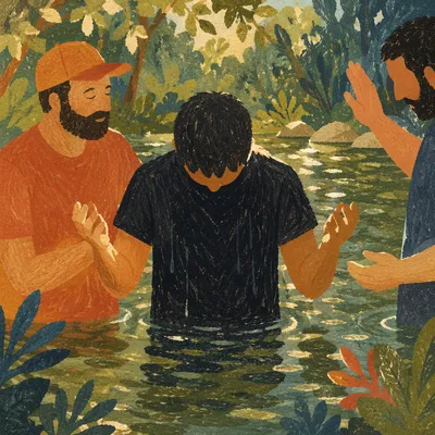 Outdoor River Baptism in Wooded Stream
