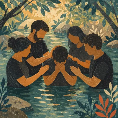 Outdoor River Baptism in Wooded Stream
