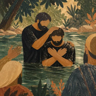 Outdoor River Baptism in Forest Light
