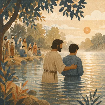 Peaceful Outdoor River Baptism at Golden Hour