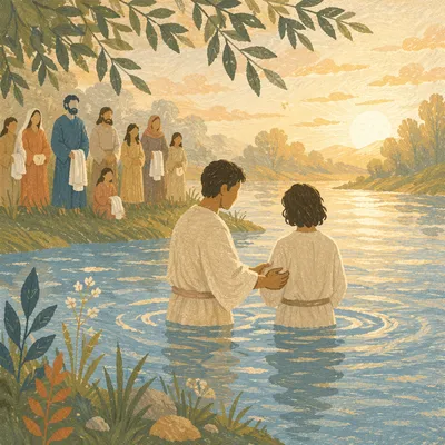 Peaceful Outdoor River Baptism at Sunrise