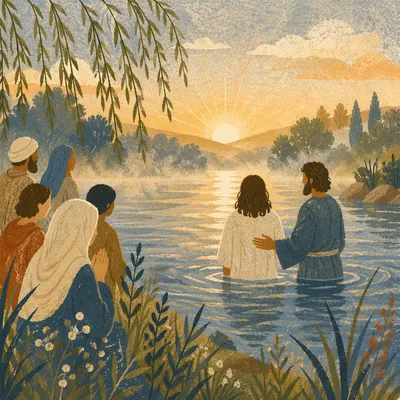Peaceful Outdoor River Baptism at Sunrise