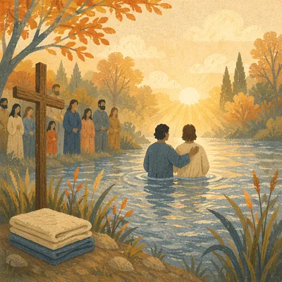 Peaceful Outdoor River Baptism at Sunrise