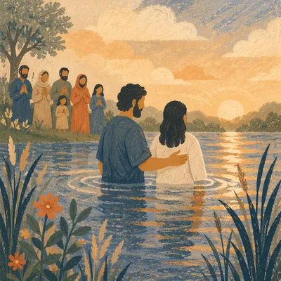 Peaceful Outdoor River Baptism at Sunrise