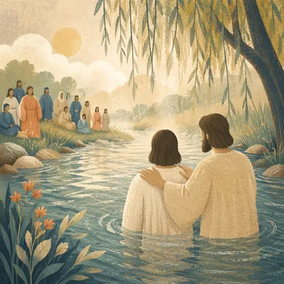 Peaceful Outdoor River Baptism Ceremony