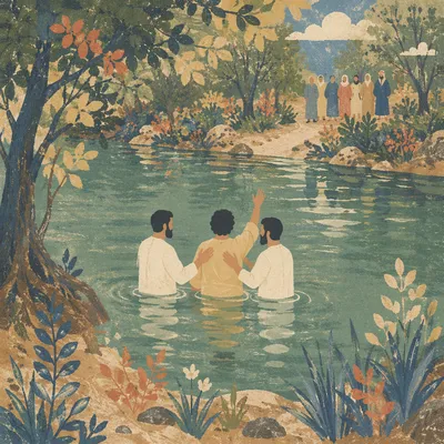 Outdoor River Baptism in Woodland Stream