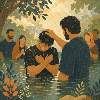 Outdoor River Baptism in Woodland Stream