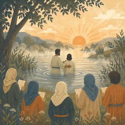 Peaceful Outdoor River Baptism at Sunrise