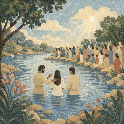 Peaceful Outdoor River Baptism Gathering