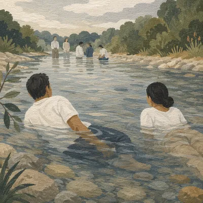 Outdoor River Baptism in Quiet Stream