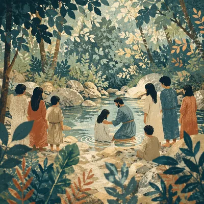 Reverent Outdoor River Baptism in Wooded Creek