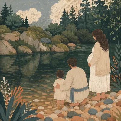 Peaceful Outdoor River Baptism with Family