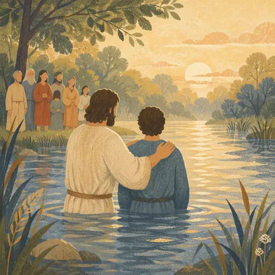 Peaceful River Baptism at Sunrise