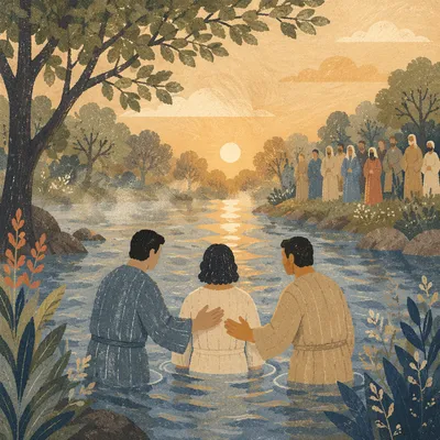 Peaceful Outdoor River Baptism at Sunrise