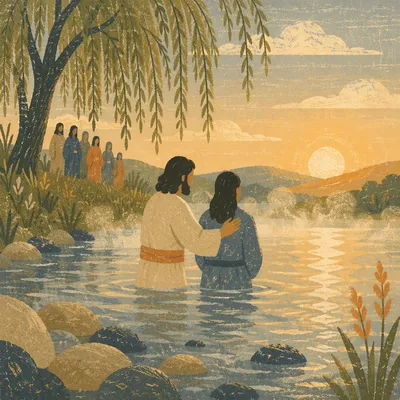 Outdoor River Baptism at Golden Sunrise