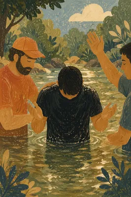 Outdoor River Baptism in Wooded Stream