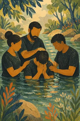 Outdoor River Baptism in Wooded Stream