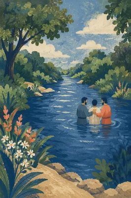Peaceful Outdoor River Baptism in Woodland