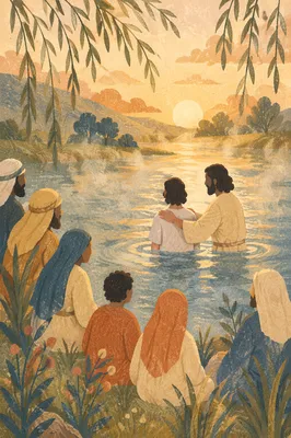 Peaceful Outdoor River Baptism at Sunrise