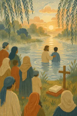 Peaceful River Baptism at Autumn Sunrise