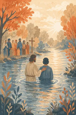 Peaceful Outdoor River Baptism at Dawn