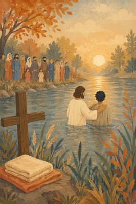 Peaceful Outdoor River Baptism at Sunrise
