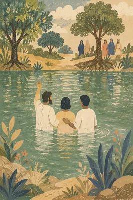 Outdoor River Baptism in Woodland Stream