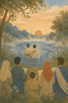 Peaceful Outdoor River Baptism at Sunrise