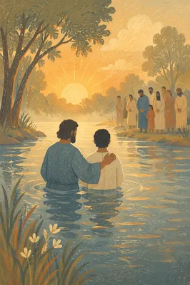 Peaceful Sunrise Baptism in River