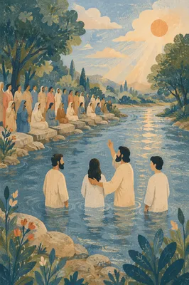 Peaceful Outdoor River Baptism Gathering
