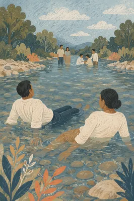 Outdoor River Baptism in Quiet Woodland Stream
