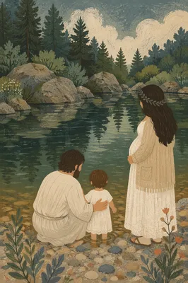 Peaceful Outdoor River Baptism Family Moment