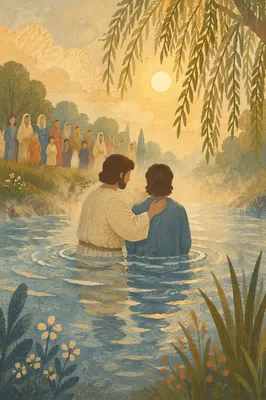 Peaceful Outdoor River Baptism at Sunrise