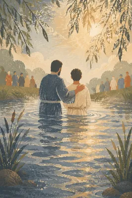 Reverent Outdoor River Baptism at Dawn