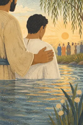 Peaceful Outdoor River Baptism at Sunrise