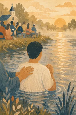 Reverent Outdoor River Baptism at Sunrise