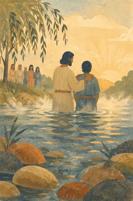 Peaceful River Baptism at Sunrise