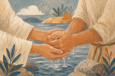 Outdoor River Baptism Hands in Sunlight