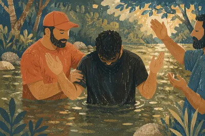 Outdoor River Baptism in Wooded Stream