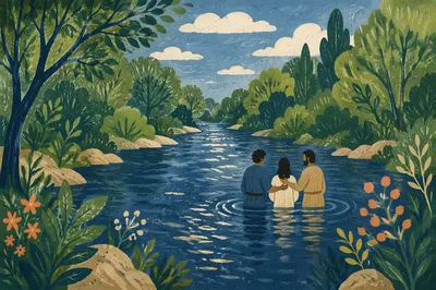 Peaceful Outdoor River Baptism in Woodland