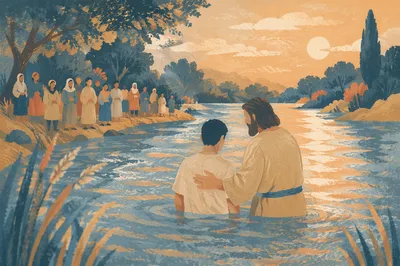 Peaceful Outdoor River Baptism at Sunset