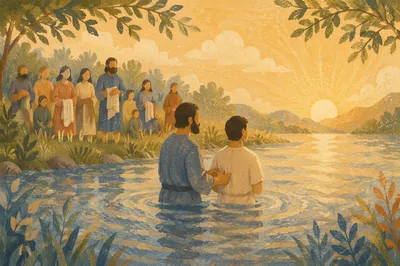 Peaceful Outdoor River Baptism at Sunrise