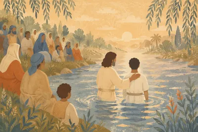 Peaceful Outdoor River Baptism at Dawn
