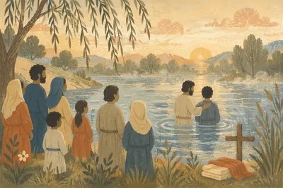 Peaceful Outdoor River Baptism at Sunrise