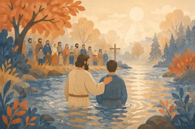 Peaceful Outdoor River Baptism at Dawn