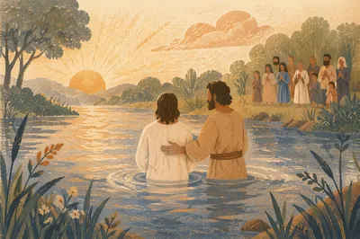 Peaceful Outdoor River Baptism at Sunrise