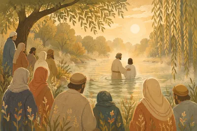 Peaceful Outdoor River Baptism at Sunrise