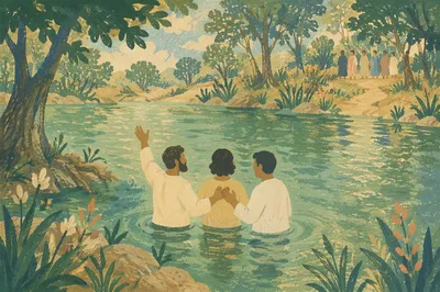 Outdoor River Baptism in Woodland Stream