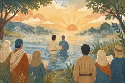 Peaceful Sunrise Baptism in a River